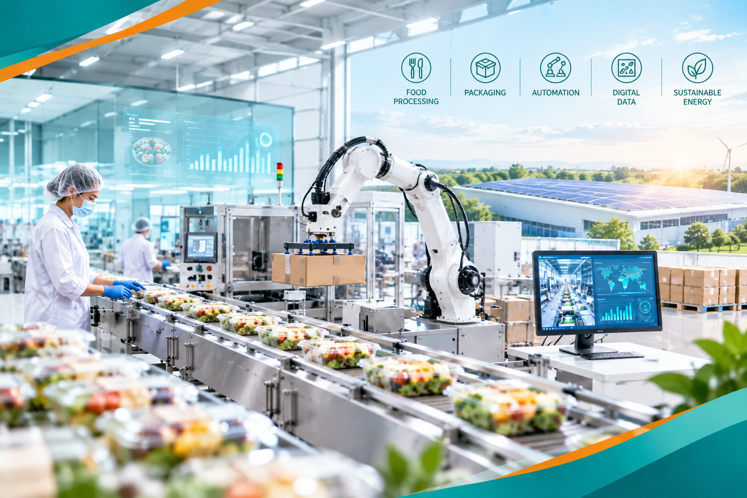 AI-Driven Factory – Food Processing, Packaging, Automation, Digital Data, Sustainable Energy